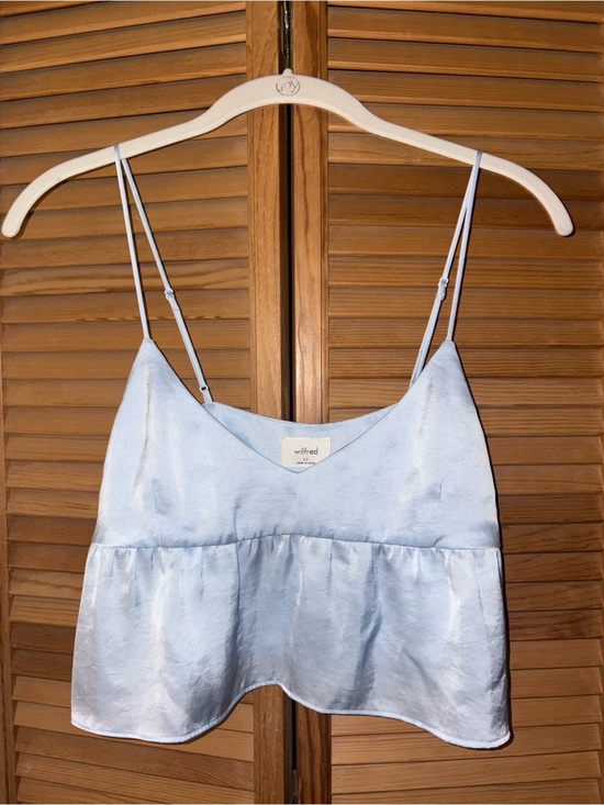 Wilfred Tops - Wilfred Light Blue Satin Crop Top